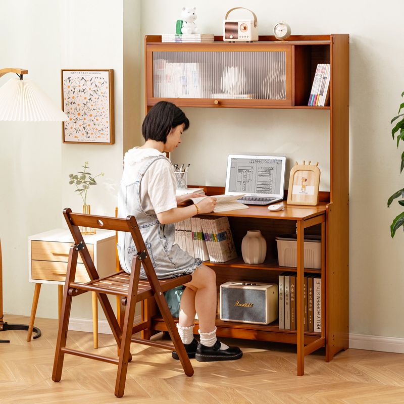 折疊書桌一體電腦桌子辦公桌學生家用小型臺式工作臺寫字臥室實木-快速出貨