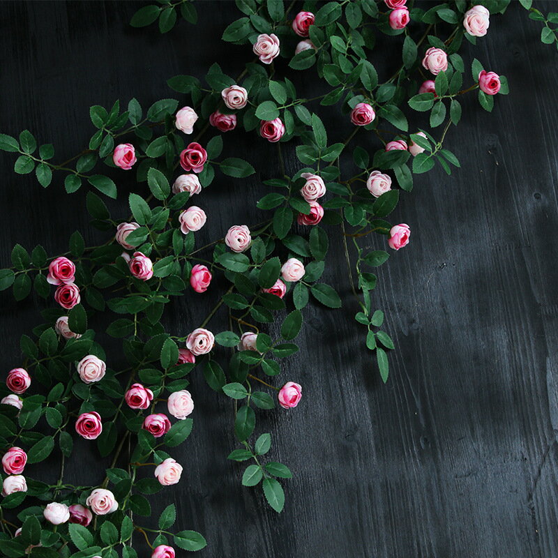 仿真玫瑰花藤假花藤條茶玫壁掛空調藤蔓纏繞裝飾塑料藤蔓植物遮擋