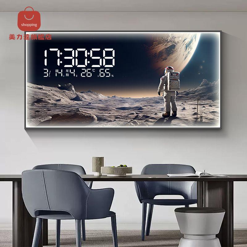 裝飾鐘 時鐘 掛鐘 星空月球萬年歷電子鐘表掛鐘客餐廳裝飾畫動態LED燈夜光掛墻時鐘