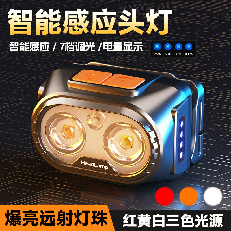 頭戴式頭燈 免運 頭燈頭戴式強光可充電感應戶外超亮釣魚專用超長續航手電筒 快速發貨