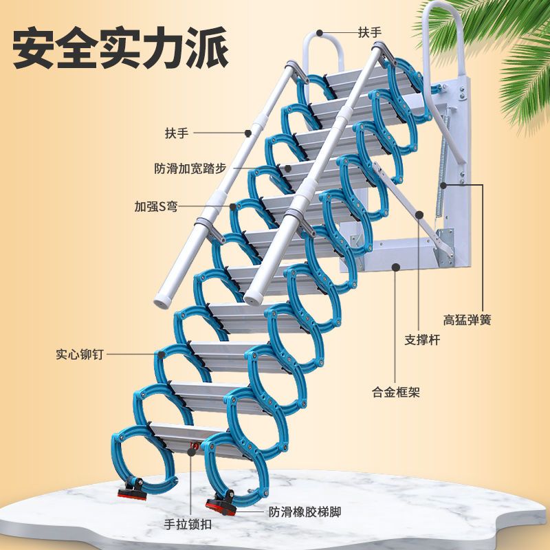 工廠直銷 宅配免運 梯子 閣樓梯 室內安全梯 鋁合金梯 壁掛伸縮樓梯室內室外家用復式升降新款折疊全自動可拉伸加厚梯子特惠/全館八折 工廠現貨 特價出k213