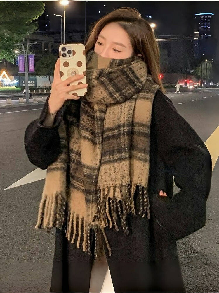 格子圍巾女冬季新款高級氛圍感韓版百搭復古加厚披肩網紅情侶圍脖【北歐居家生活】