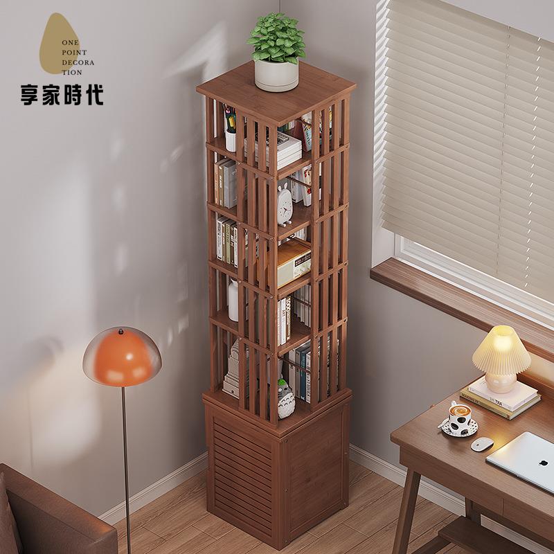 現貨下殺 旋轉書架 書架 組合書櫃現代簡約旋轉書架置物架落地實木家用儲物傢俱收納架櫃子 廠家直供wy15