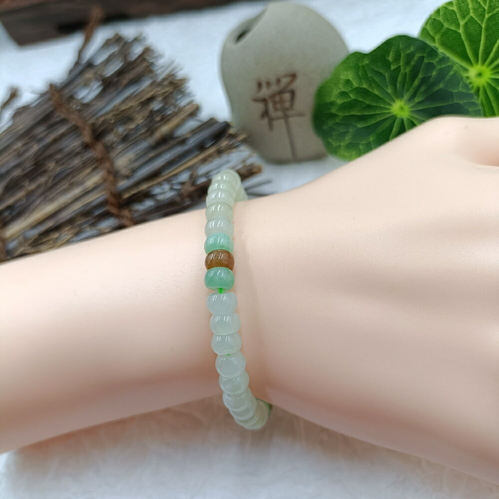 天然 翡翠A貨 冰糯三彩算盤珠手串
