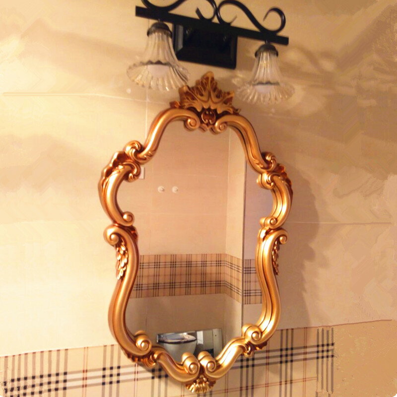歐式浴室鏡衛生間鏡子玄關裝飾鏡框壁掛梳妝化妝鏡復古巴洛克鏡子