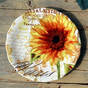 經典向日葵創意美式鄉村陶瓷餐具家居裝飾盤攝影擺拍陶瓷盤西餐盤