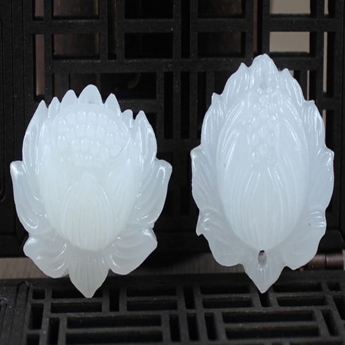 羊脂白玉雕刻蓮花 花苞花朵小掛墜 DIY飾品配件 阿富汗白玉