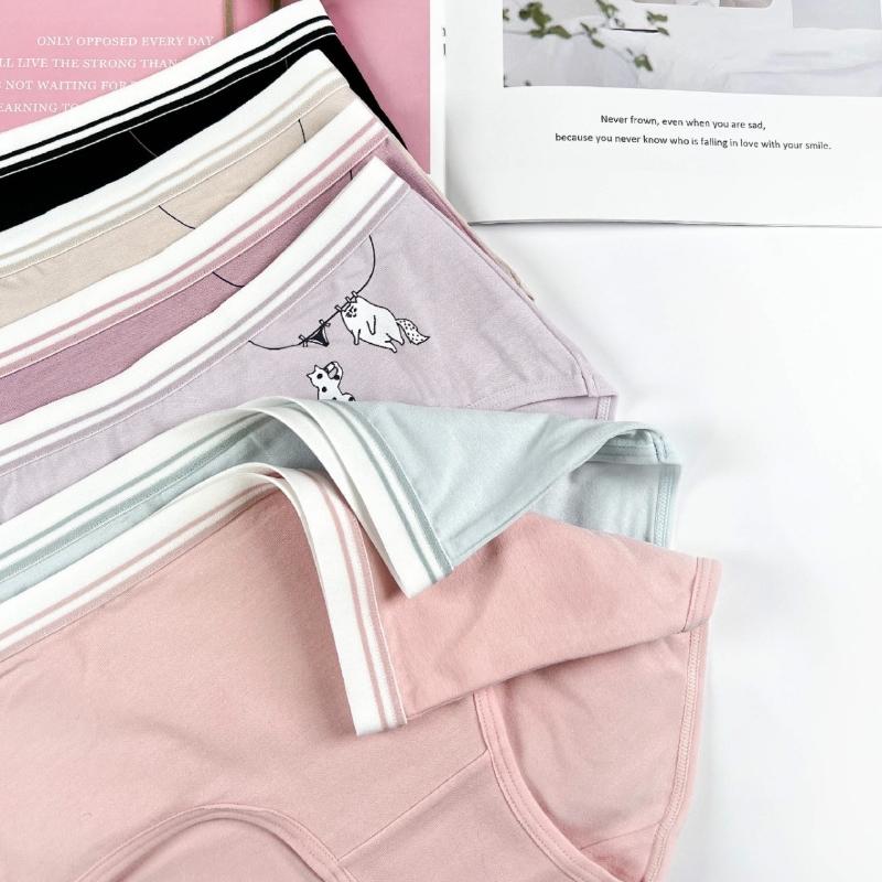 馬卡龍色有機棉可愛貓咪內褲 中腰 F碼 938 9