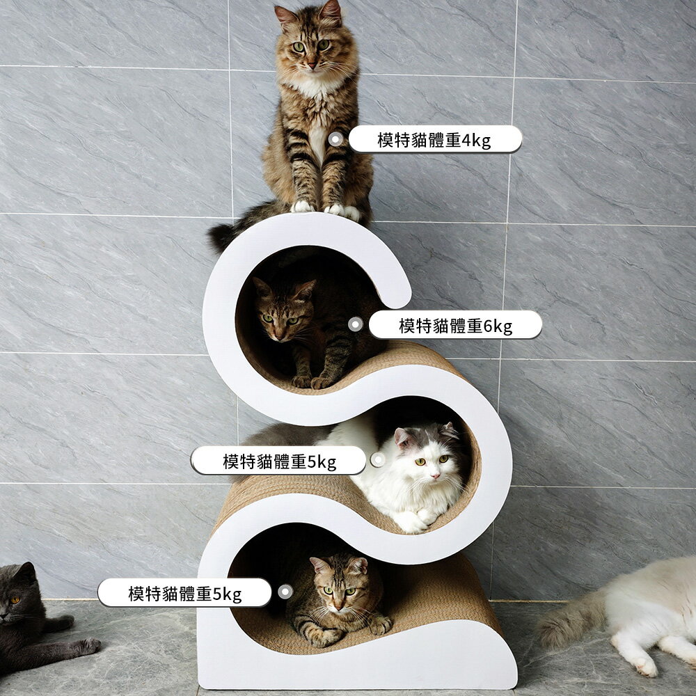 【台灣現貨】加高獨特S型貓抓板 多層白色磨爪板 可躺可睡瓦楞紙高密度貓玩具 貓抓柱 4