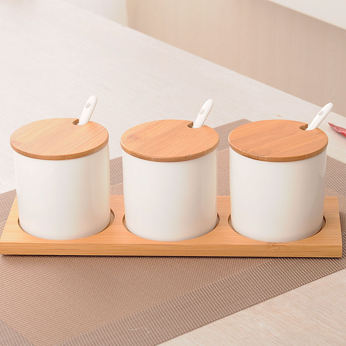 陶瓷調味罐套裝簡約調料收納盒組合裝家用廚房調料罐三件套有蓋