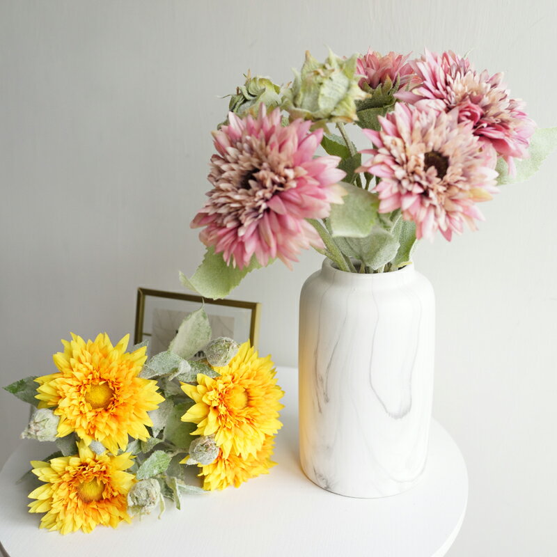 客廳餐桌花藝擺件假花絹花向日葵客廳仿真花束太陽花插花擺設