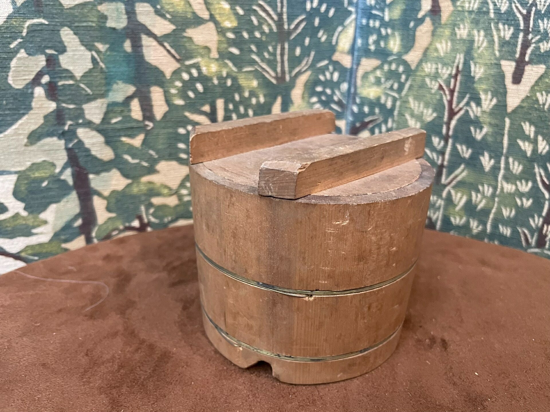 昭和小木桶，老木桶，收納擺飾，木質質物，老木盒，底部帶款，蓋