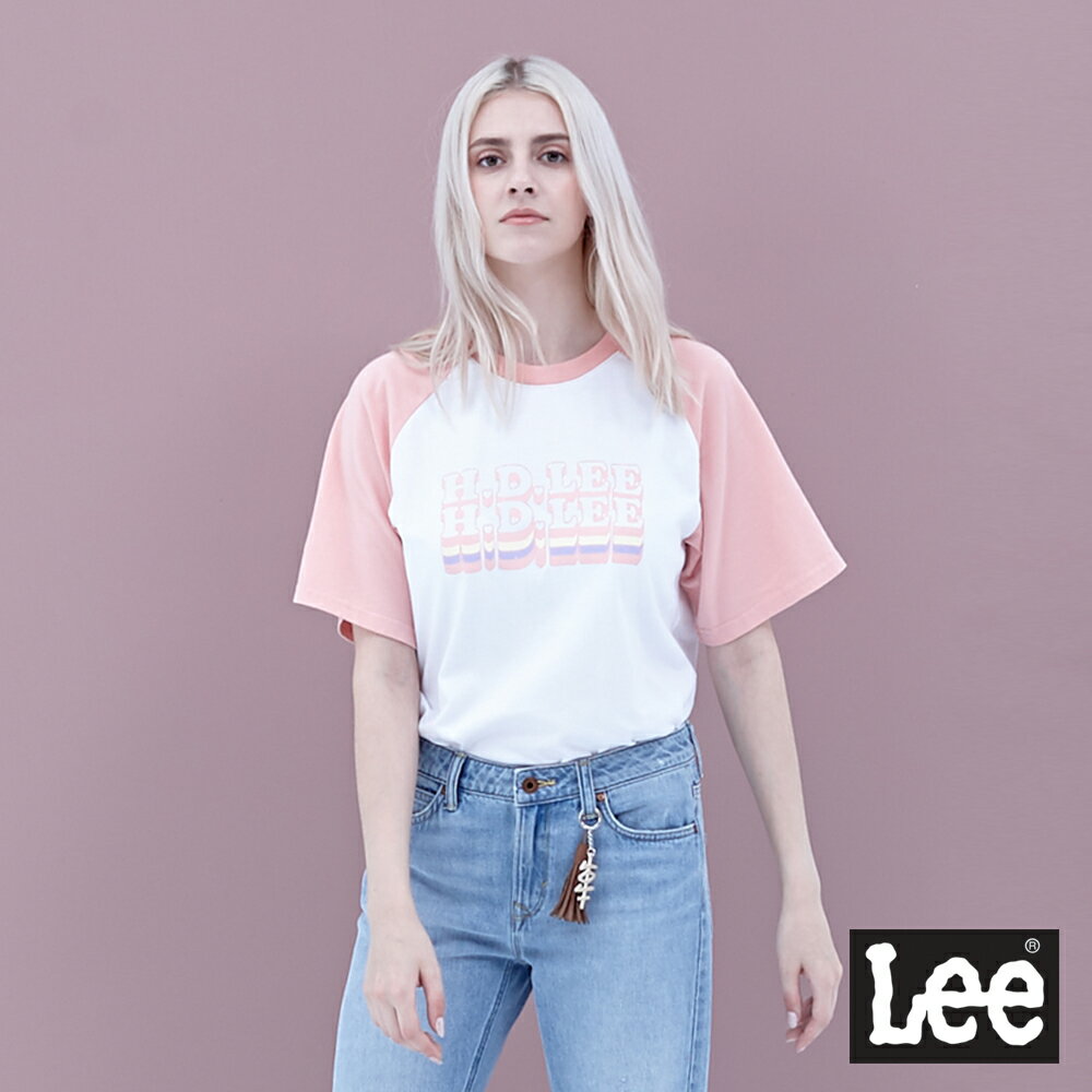 Lee 立體HD Lee撞色圓領短袖T恤 女款 粉色