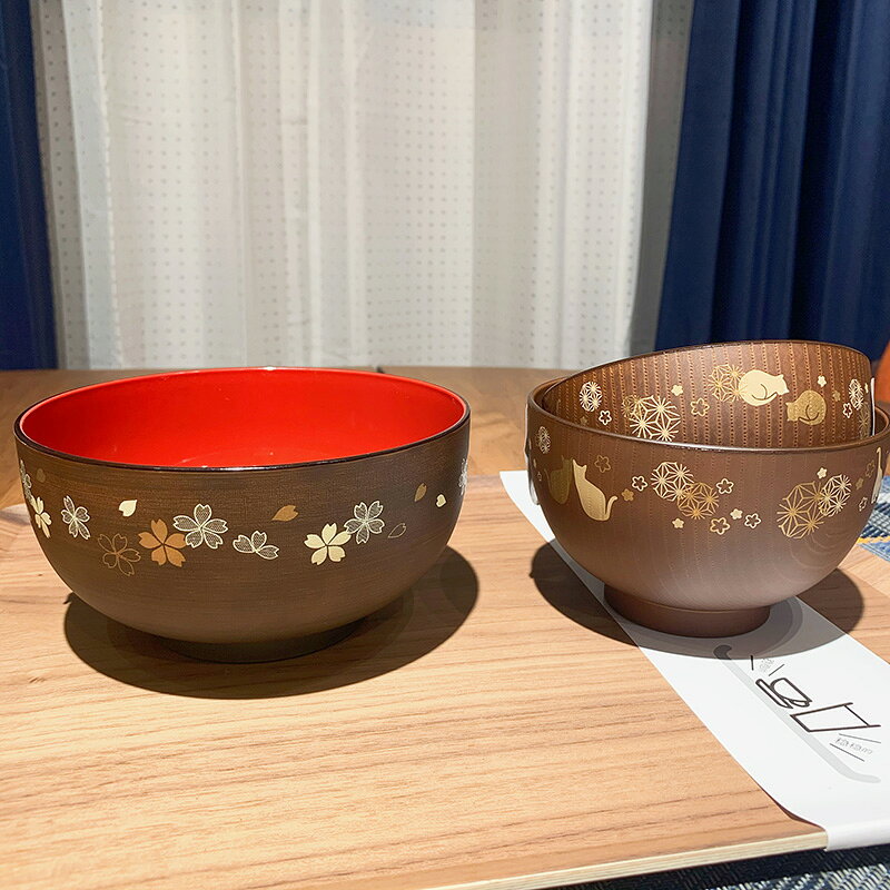 制 耐熱樹脂 尼達利NITORI 日式和風仿木紋飯碗加大麵碗湯碗