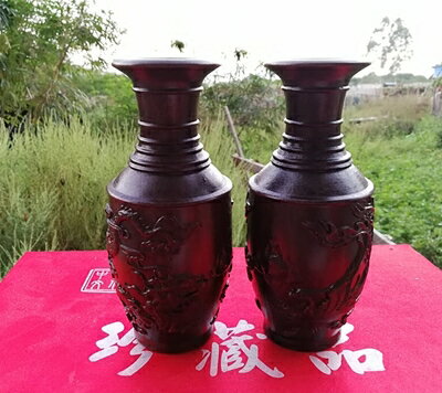 越南沉香木雕龍鳳呈祥花瓶擺件 家居實木裝飾品喬遷送禮佳品1入