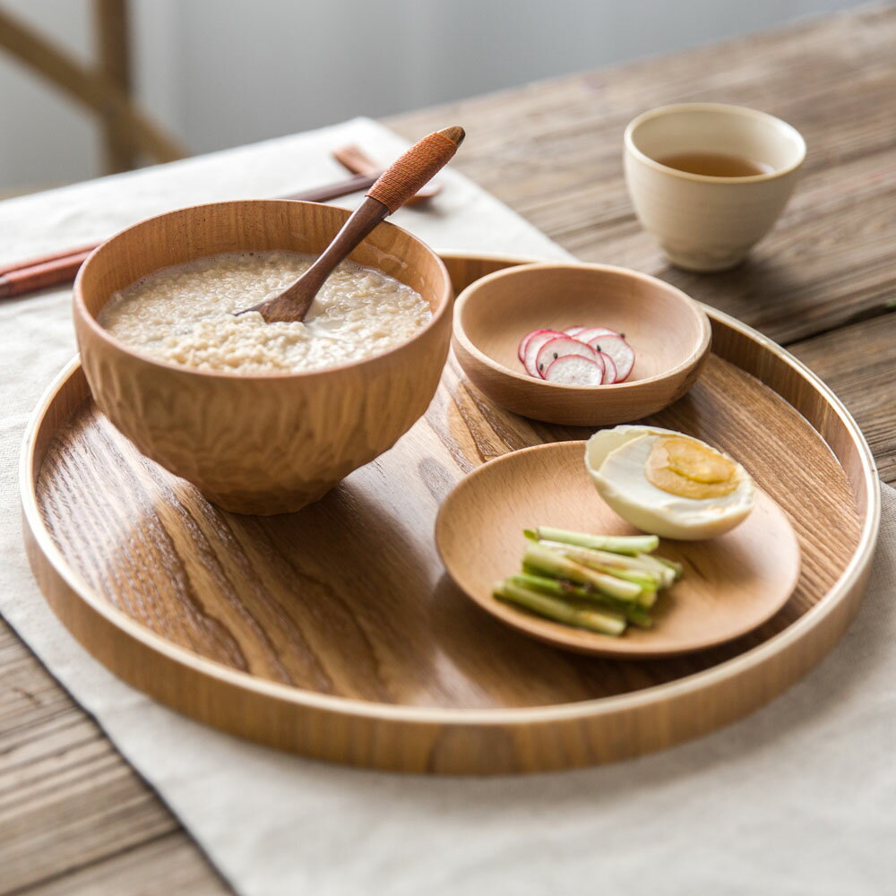 摩登主婦日式茶盤家用實木茶具托盤小型客廳圓形茶托創意茶水盤