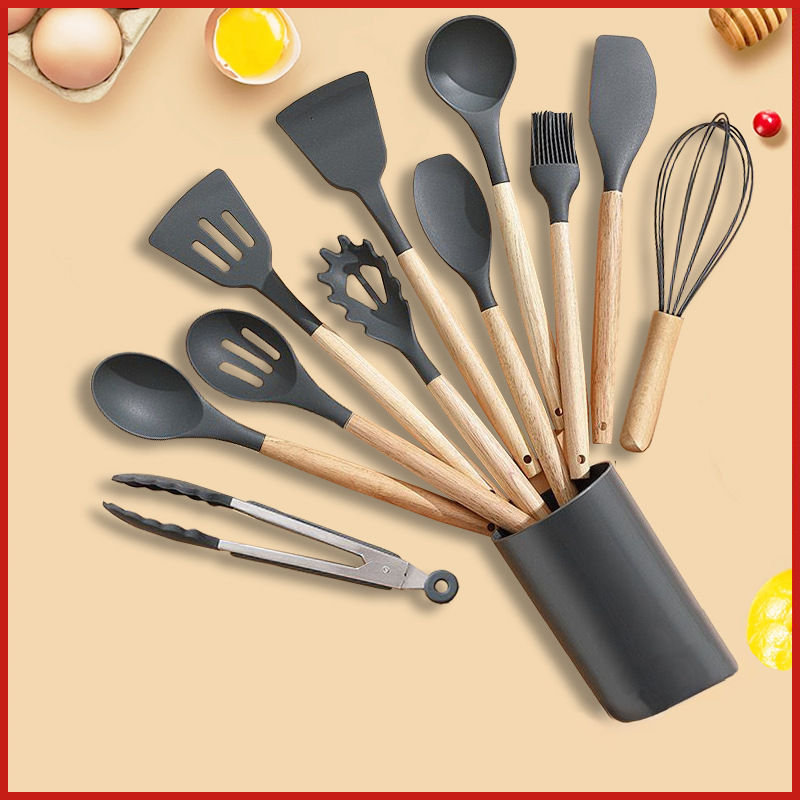 【喜挖】矽膠鍋鏟不粘鍋炒菜漏勺隔食物夾湯勺矽膠廚具12件套炒鏟套裝