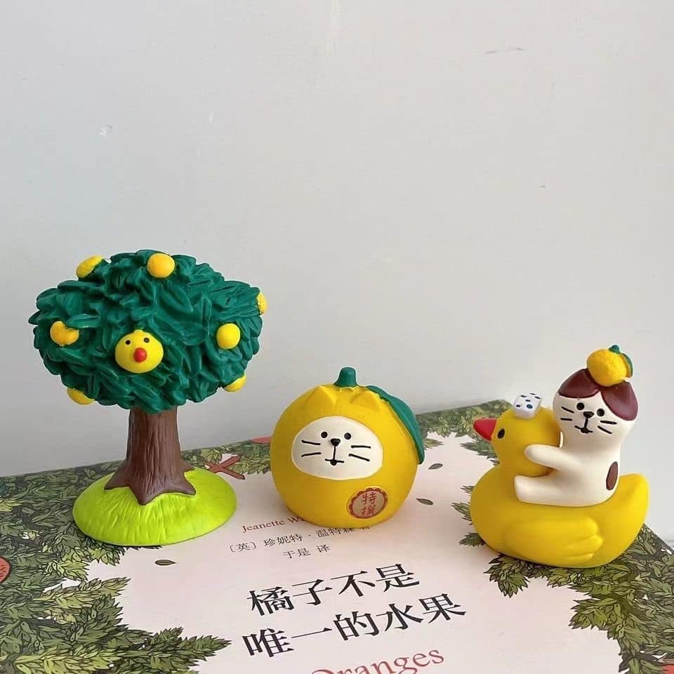 柚子貓跟小黃鴨 治癒系可愛日式小擺件桌面裝飾品 1