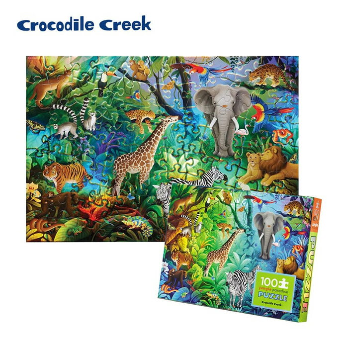 《美國Crocodile Creek》幻彩雷射拼圖-叢林動物-100片 / 手眼協調 / 感統