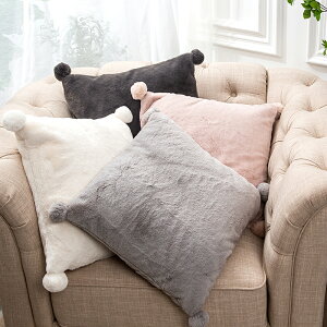 北歐式ins現代輕奢可愛兔絨毛球抱枕臥室家用沙發兒童房靠枕禮物