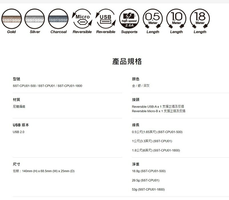 【享最高折300】SilverStone 銀欣 CPU01C 深灰 USB Type-A轉Micro-B 1.8m 傳輸線/SST-CPU01C-1800 4