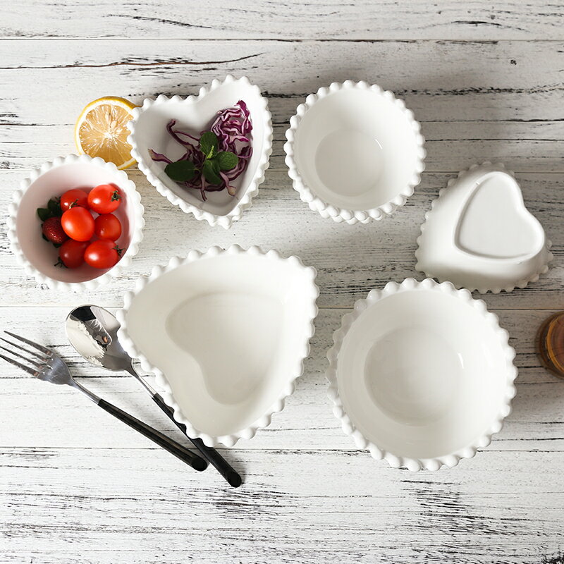 北歐風家用簡約可微波爐創意個性陶瓷碗蒸蛋水果沙拉甜品桃心型