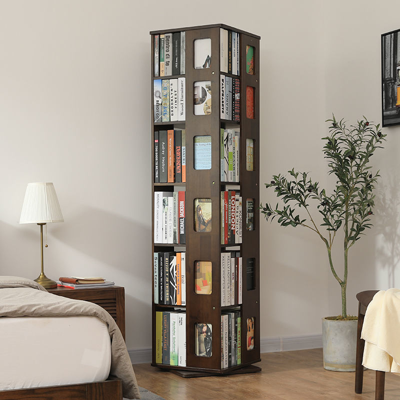 全實木旋轉書架360度簡約現代書櫃簡易兒童落地學生書架櫸木書櫥