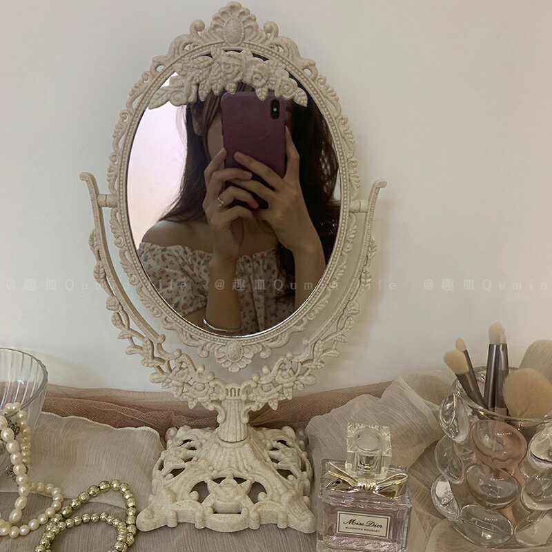 韓國ins法式復古雕花翻轉鏡子民宿宿舍裝飾桌面化妝鏡