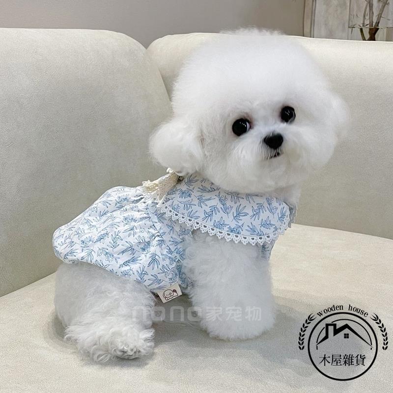 狗狗衣服夏季薄款帶牽引扣法式碎花仙女裙子寵物比熊泰迪貓咪衣服【木屋雜貨】