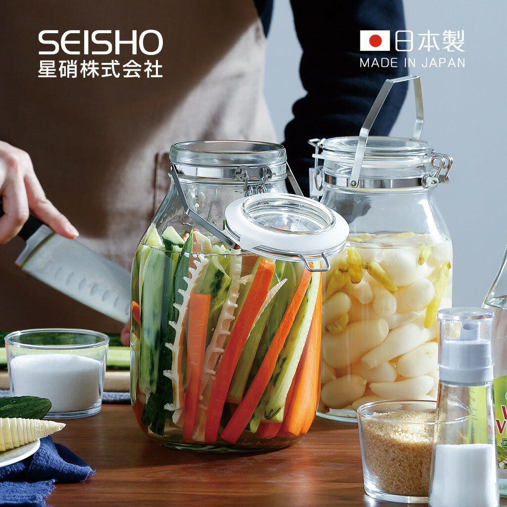 【日本星硝SEISHO】日製手提扣式玻璃密封醃漬罐-3L