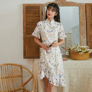 夏季新款少女法式優雅蕾絲現代旗袍日常改良中長款旗袍連衣裙