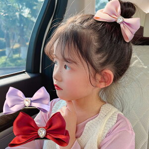 公主氣質頂夾兒童高級感寶寶復古紅色立體蝴蝶結發夾韓系頭飾