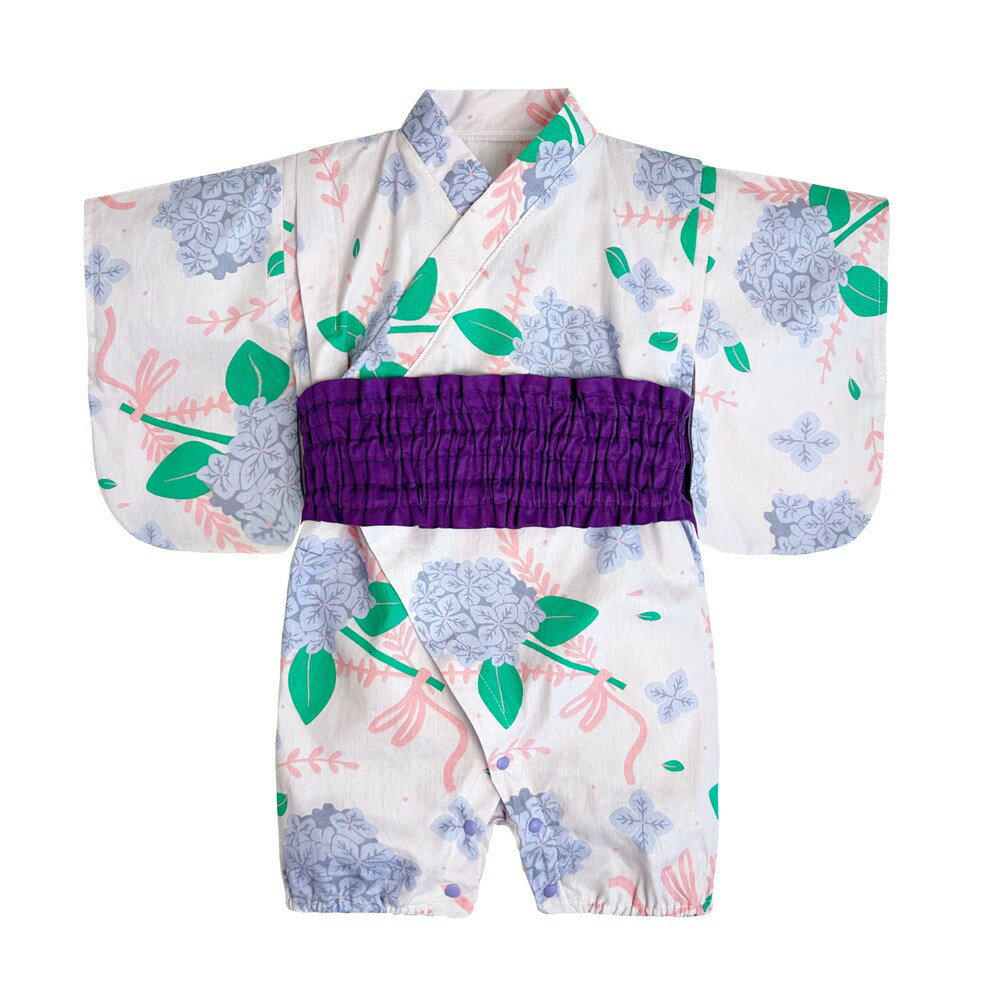 Augelute Baby童衣夏日浴衣連身衣連身衣日式和服甩袖連體衣附腰封造型