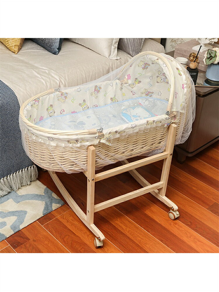藤編搖籃床安撫窩新生兒便攜寶寶手提籃嬰兒睡籃車載外出實木蚊帳