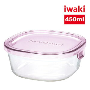 【iwaki】日本耐熱玻璃方形微波保鮮盒450ml-粉-KT3240N-P