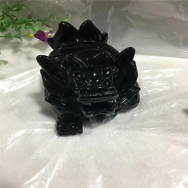 鴻悅天然黑曜石龍龜擺件家居風水裝飾品吉祥物水晶飾品擺設禮物