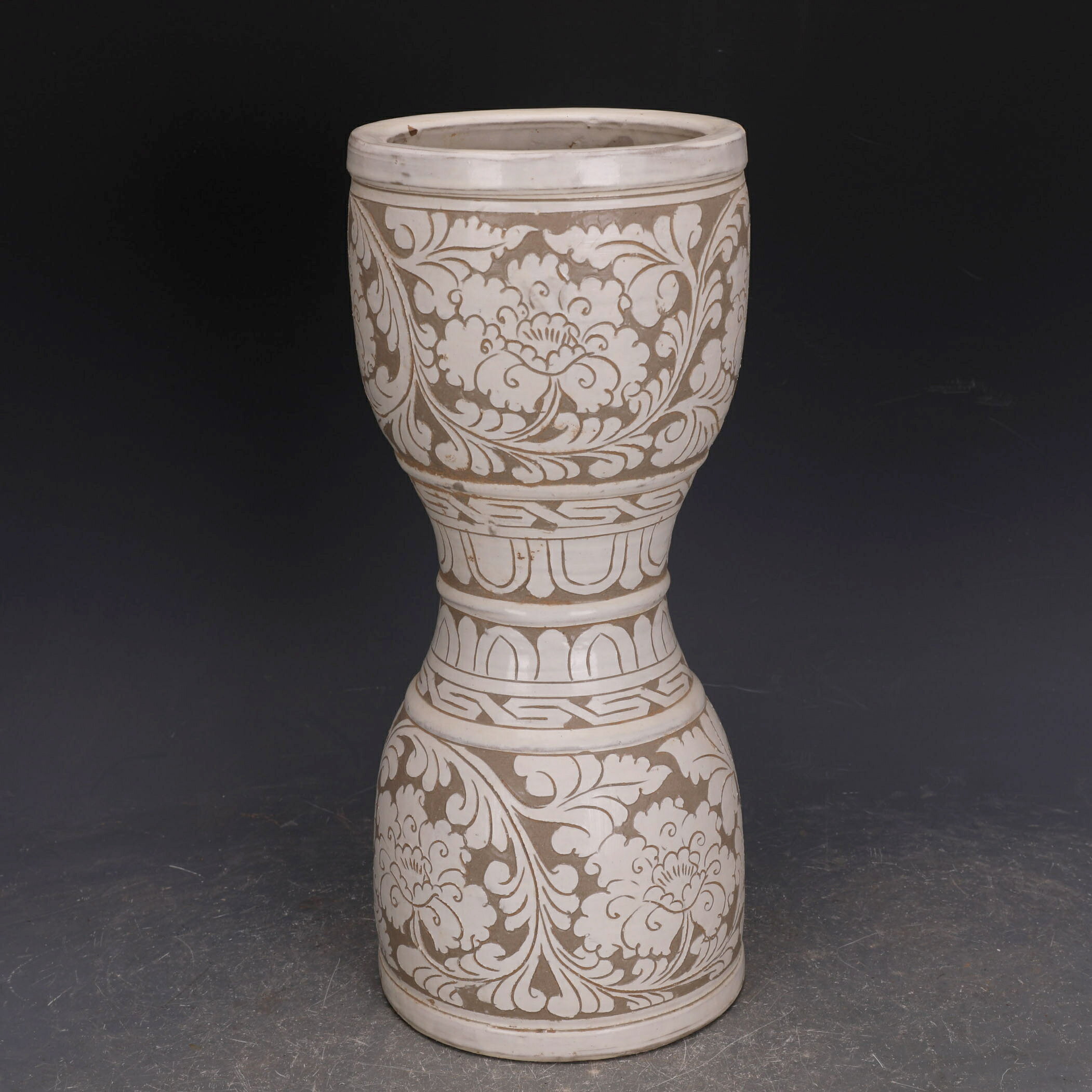 宋代磁州窯白地黑腰鼓花瓶出土老貨古瓷器古玩古董復古裝飾