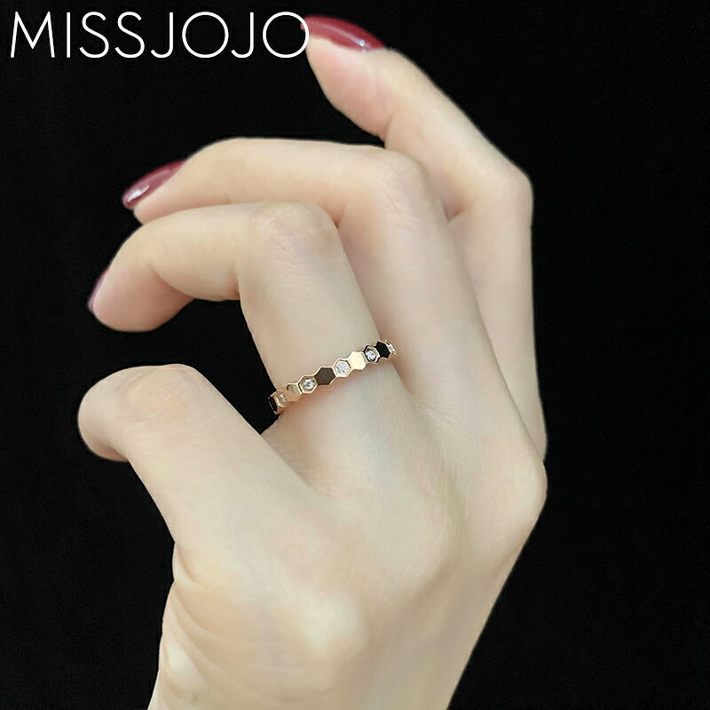 歐美日韓國ins冷淡風時尚新款蜂窩鑲鉆鈦鋼鍍18K食指戒指尾戒女