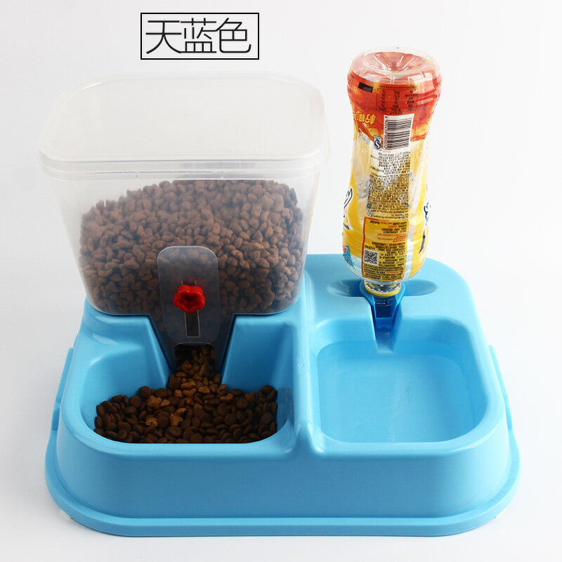 寵物餵食器 二合一餵食器 自動餵食器 自動狗糧喂食器貓狗吃飯喝水神器二合一泰迪狗糧盆寵物狗狗用品【CM23300】