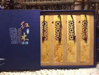 崖柏書簽帶筆 鳥語花香中國風創意禮品木製工藝品文房用品1入