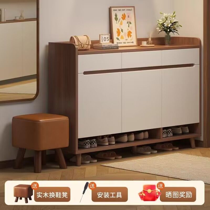 實木鞋櫃家用門口室內靠墻收納玄關櫃新中式高階大容量入戶鞋架子