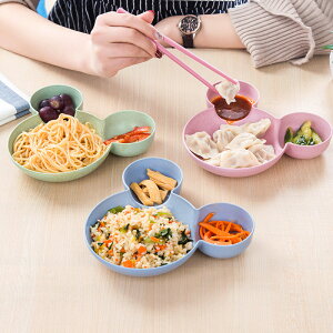 餐具分格盤兒童餐盤家用分隔創意盤子卡通小麥秸稈水果小吃盤分格