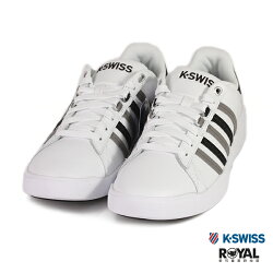 K-SWISS 新竹皇家 PERSHING 白色 黑灰線條 皮質 休閒鞋 男款 NO.B0215