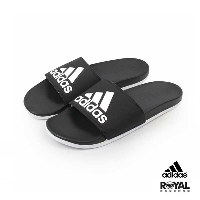 Adidas 新竹皇家 Adilette 黑色 塑膠 大LOGO 軟墊 拖鞋 男女款 NO.H2462