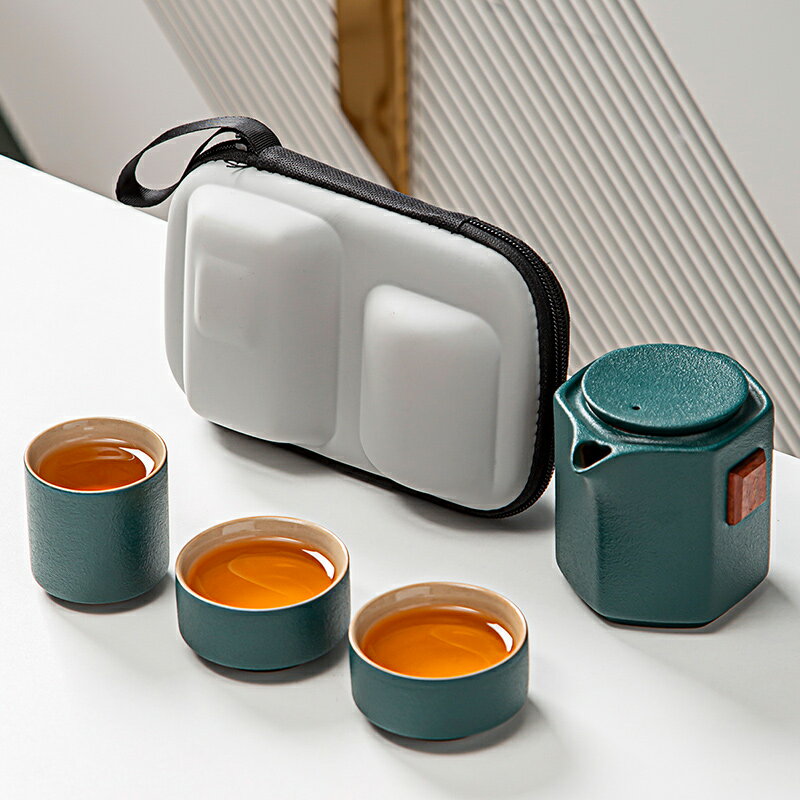 便攜式旅行茶具套裝簡易單人隨身戶外包茶杯泡茶器壹壺三杯快客杯