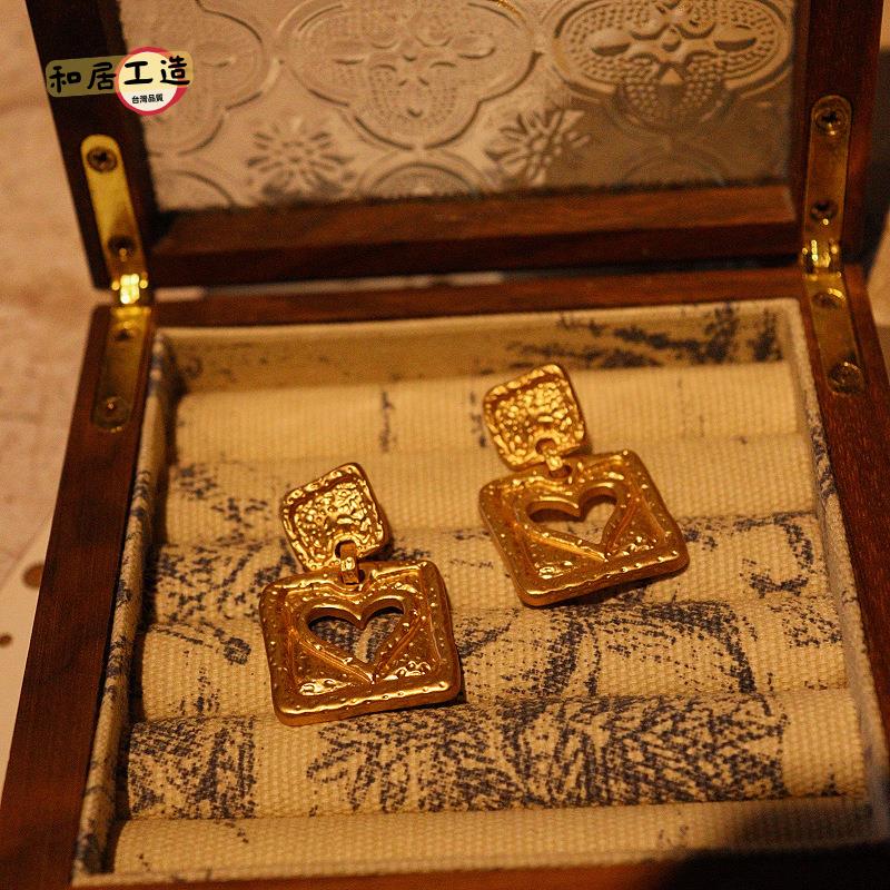 中古vintage復古宮廷黃銅愛心海星太陽珍珠桃心耳飾耳環氣質[DD0508003]