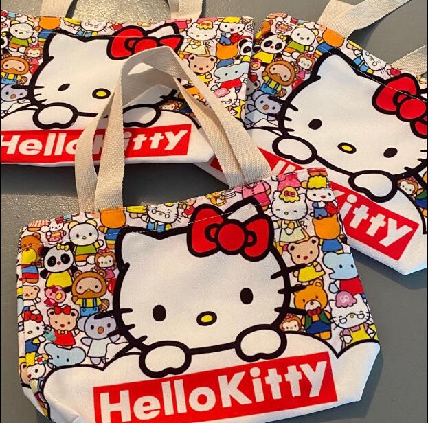 hello kitty帆布袋卡通凱特貓手提單肩包日系輕便大容量購物袋