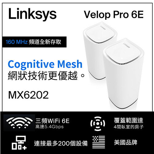 Linksys Velop Pro AXE5400 WiFi 6E 三頻 無線網狀路由器MX6202-AH(兩入)原價10990(省1540)
