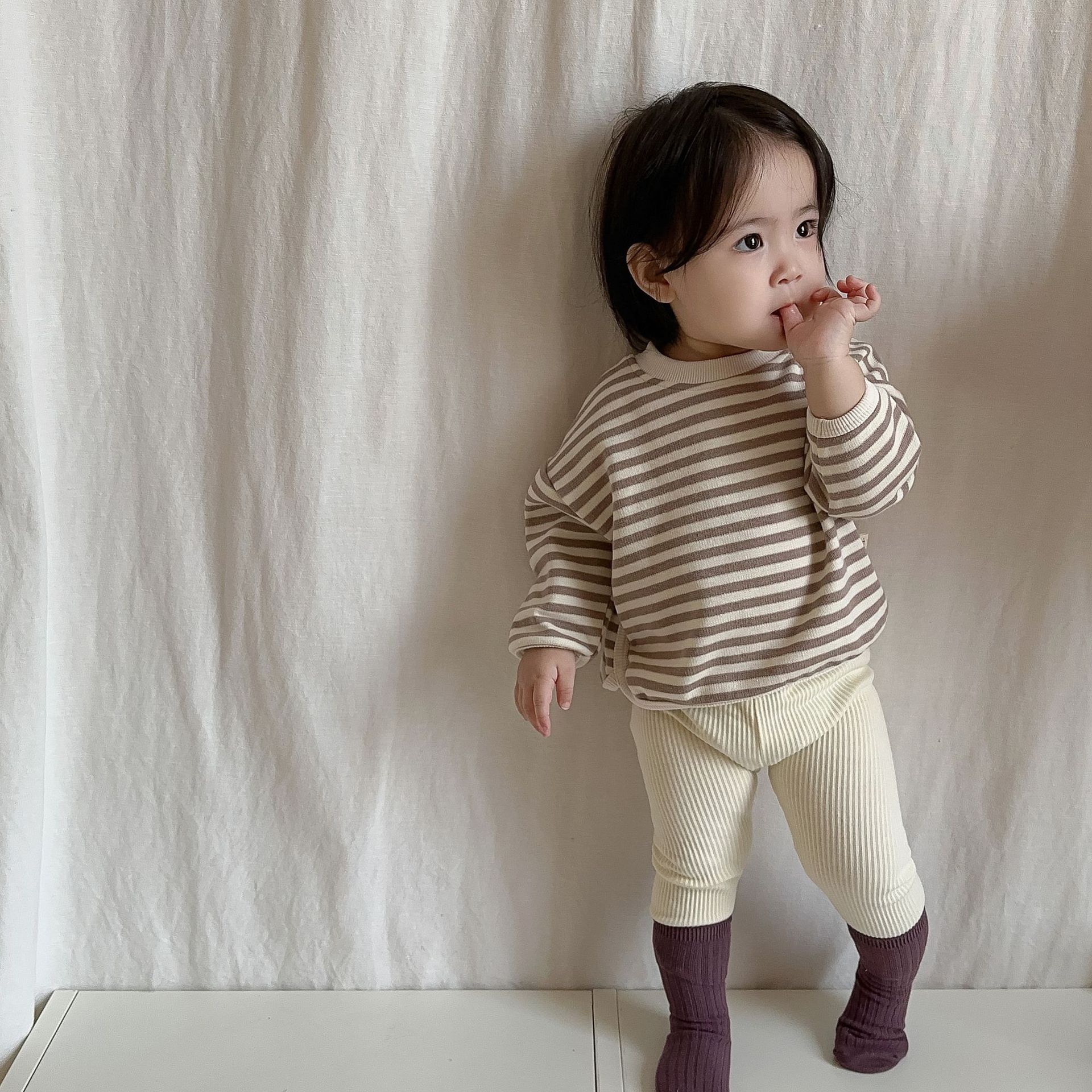 兒童套裝春季韓版童裝嬰兒條紋T恤打底褲兩件套春款寶寶衣服春裝