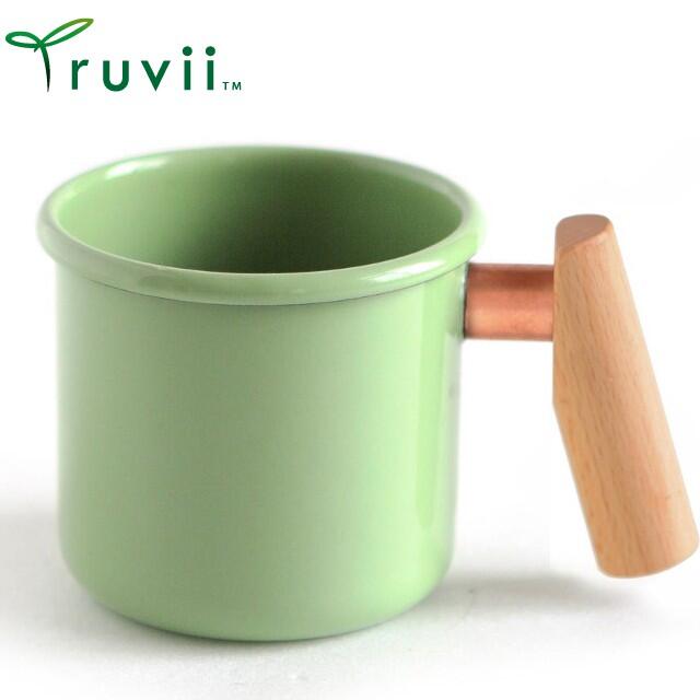 Truvii 木柄琺瑯杯/木頭琺瑯杯/琺瑯咖啡杯/日系雜貨風馬克杯 400ml 草本綠
